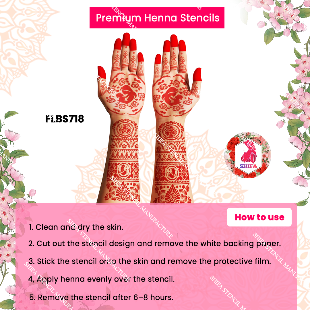 FLBS 718 Sweet Baby Shower Theme Design Double Hand Henna Stencil